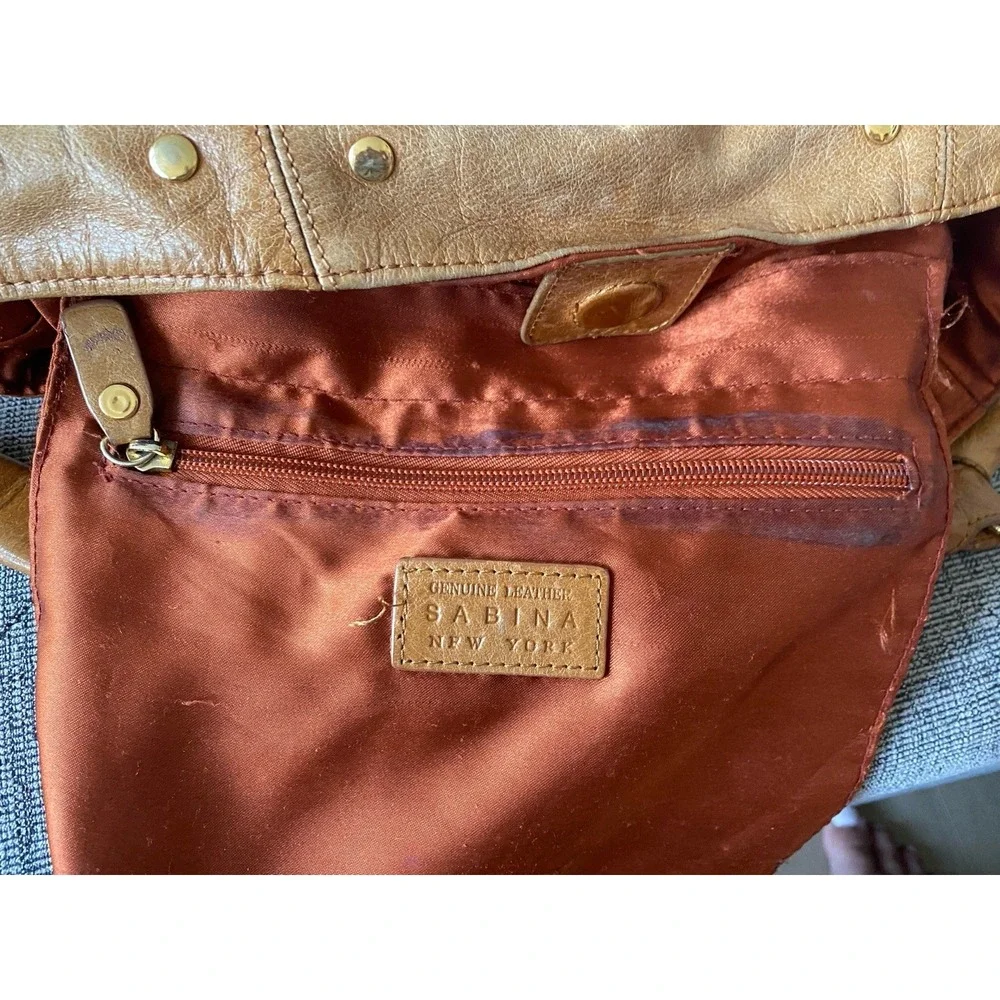 Sabina New York Genuine Leather Hobo Bag Studded Slouchy Chic